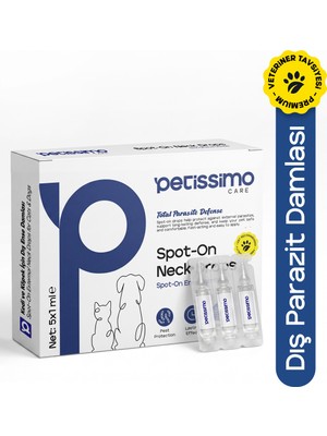 Petissimo Care Kedi Köpek Dış Parazit Ense Deri Damlası Bit, Pire, Kene, Parazit Karşıtı Spot On Bitkisel Damla - 5 Tüp