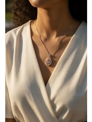 Fayra Accessories Inci ve Zirkon Taşlı Tasarım 18 K Altın Kaplama Kolye