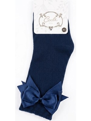 Cocole Socks Kız Çocuk Aksesuarlı Dizaltı Çorabı Tekli Pamuklu Düz Lacivert Fiyonk Detaylı