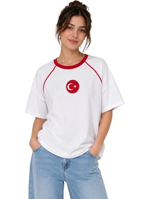Organickid Türkiye Unisex Beyaz Reglan Kol Baskılı T-Shirt