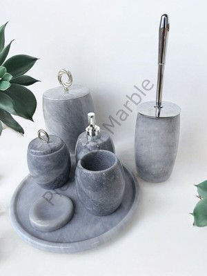 UltraMint Gri Mermer Oval Model 7 Parça Banyo Seti, Şık ve Kullanışlı Tasarım