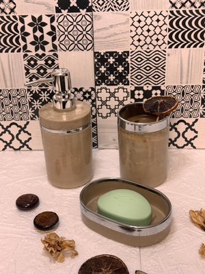 UltraMint Şık Mermer Desenli Gümüş Detaylı 3'lü Banyo Seti