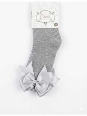 Cocole Socks Kız Çocuk Aksesuarlı Dizaltı Çorabı Tekli Pamuklu Düz Lacivert Fiyonk Detaylı
