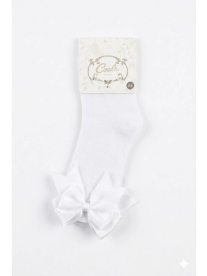 Cocole Socks Kız Çocuk Aksesuarlı Dizaltı Çorabı Tekli Pamuklu Düz Beyaz Fiyonk Detaylı