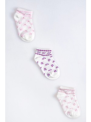 Cocole Socks Kız Bebek Patik Çorabı 3’lü Set – Pamuklu Pembe & Mor Desenli