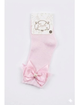 Cocole Socks Kız Çocuk Aksesuarlı Dizaltı Çorabı Tekli Pamuklu Düz Pembe Fiyonk Detaylı