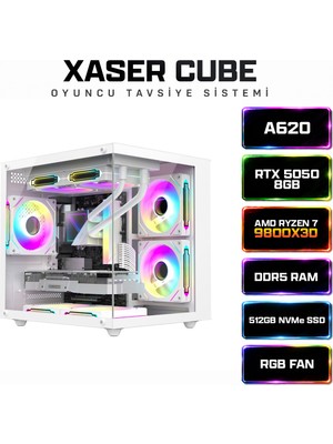 Xaser Cube X260 Ryzen 7 9800X3D 16GB Ddr5 Ram 512GB M.2 Nvme SSD 8gb RTX5050 Sıvı Soğutmalı Oyuncu Bilgisayar