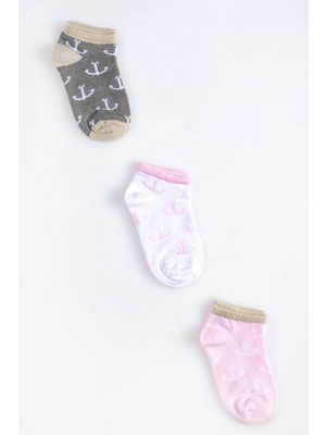 Cocole Socks Kız Bebek Patik Çorabı 3’lü Set – Pamuklu Minik Çapa Desenli
