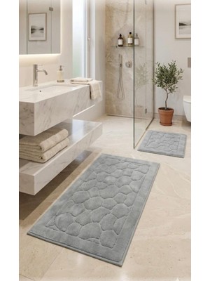 Royam Mevsim Home 2'li Set Banyo Halısı, Paspası %100 Pamuklu Kaymaz Taban