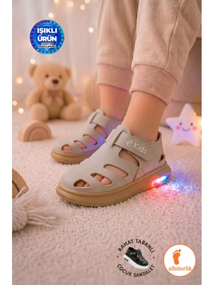 Albishoes Unisex Işıklı Bebek Çocuk Anatomik Taban Sandalet Cırt Cırtlı Yazlık Spor Sandalet Terlik