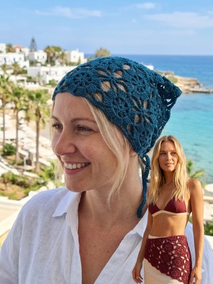 Talin Handmade El Yapımı Koton Pamuk Örgü Bandana – Çok Amaçlı Saç Bandanası, Bel Aksesuarı ve Yazlık Bohem Stil Aksesuar