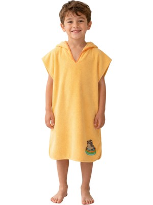Organickid Towel Çocuk Turuncu Kapşonlu Panço Plaj Havlu