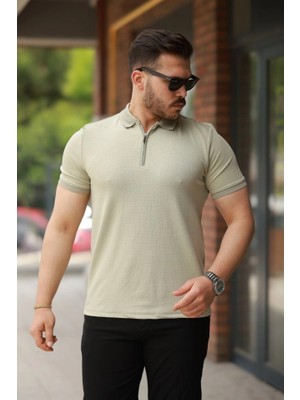 Lune Store Erkek Fermuarlı Yaka Kısa Kollu Tişört