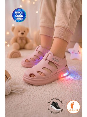 Albishoes Unisex Işıklı Bebek Çocuk Anatomik Taban Sandalet Cırt Cırtlı Yazlık Spor Sandalet Terlik