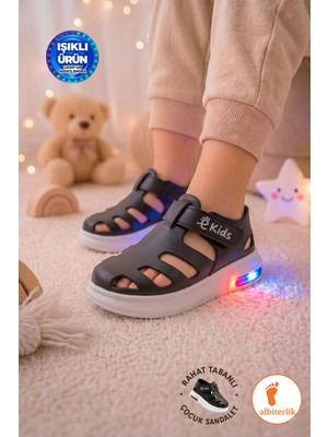 Albishoes Unisex Işıklı Bebek Çocuk Anatomik Taban Sandalet Cırt Cırtlı Yazlık Spor Sandalet Terlik