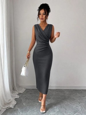 Lune Store Kadın Kısa Kollu Hakim Yakalı Çiçek Aksesuar Detaylı Kısa Ithal Krep Elbise