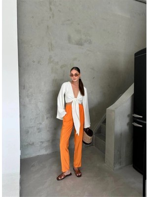 Lune Store Bel Lastik Detaylı Modal Kumaş Pantolon - Orange