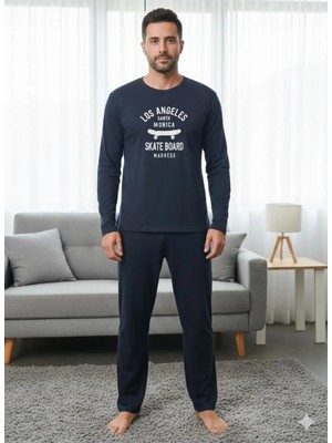 Erkek Uzun Kol Lacivert Rahat Pijama Takımı