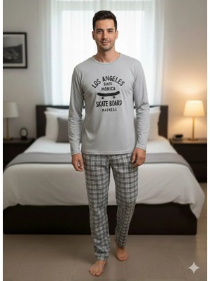 Erkek Gri Uzun Kol Pijama Takımı