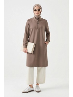 Armine Fermuar Detaylı Basic Tunik Vizon