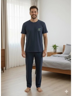 Erkek Yazlık Kısa Kol Baskılı Pijama Takımı