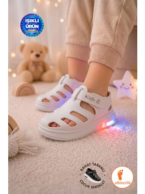 Albishoes Unisex Işıklı Bebek Çocuk Anatomik Taban Sandalet Cırt Cırtlı Yazlık Spor Sandalet Terlik