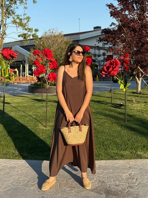 NN Sister Askılı Maxi Boy Kahverengi Elbise