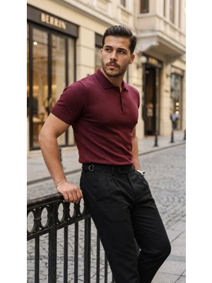 Lune Store Erkek Düğme Yakalı Kısa Kollu Pamuk Triko Tişört