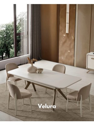 Velura Home & Living Nova Yemek Masası + 2 Sandalye (Krem)