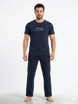 Fames Homewear Lacivert Yazlık Erkek Penye Pijama Takım