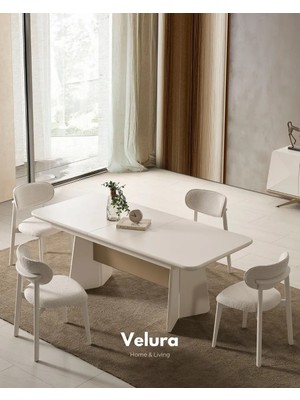 Velura Home & Living Vakko Yemek Masası + 2 Sandalye (Gold)