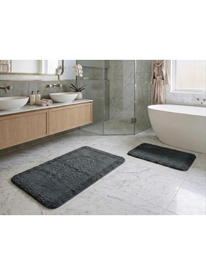 Royam Mevsim Home 2'li Set Banyo Halısı, Paspası %100 Pamuklu Kaymaz Taban Makarna Kenar