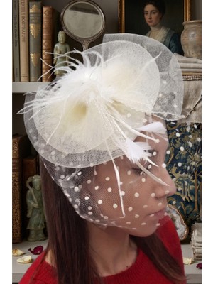 Zurafa Shop Vintage Krem Puantiyeli Nikah Şapkası Şirin Gelin Vualet Aksesuarı