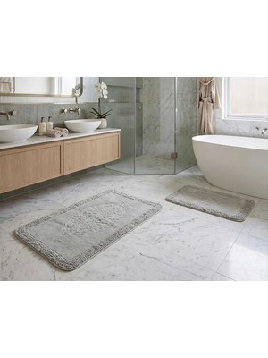 Royam Mevsim Home 2'li Set Banyo Halısı, Paspası %100 Pamuklu Kaymaz Taban Makarna Kenar