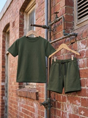 Wikiboom Pamuklu Kök Yeşil Ierkek Çocuk Tshirt-Şort Takım