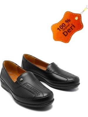Magic Shoes Günlük Kadın Siyah Tamamen Hakiki Deri Içi Deri Comfort Tam Ortopedik Anne Ayakkabısı