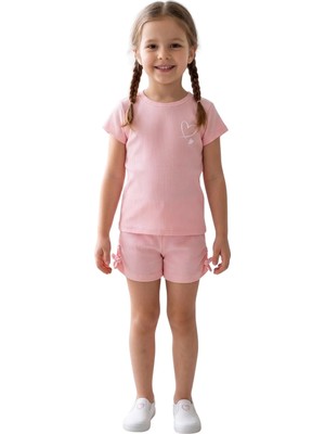 New Kids Kalp Baskılı Şortta Fiyonk Smn Detaylı Kız Çocuk Takım
