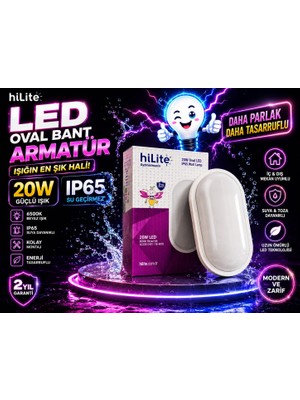 Hlite 20W İP65  Su Geçirmez( Oval Beyazışık Beyaz Kasa)