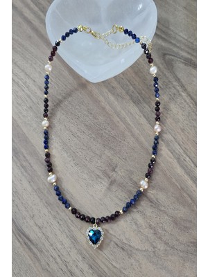 Gerçek Somon Inci, 3 mm Faset Lal, Lapis Lazuli Doğaltyaş Kolye