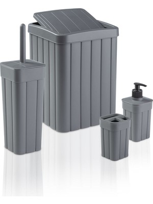 UltraMint 4'lü Banyo Seti: Kapaklı Çöp Kovası, Wc Fırçalık, Diş Fırçalık ve Sabunluk