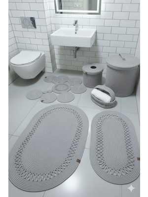 UltraMint Doğal Jüt Banyo Takımı ve Paspas, Çöp Kovası, Klozet Paspası, Sepet Seti