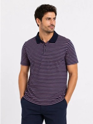 Lune Store Erkek Pike Kumaş Gül Kurusu Çizgili Polo Yaka Tişört Kısa Kol T-Shirt - Siyah