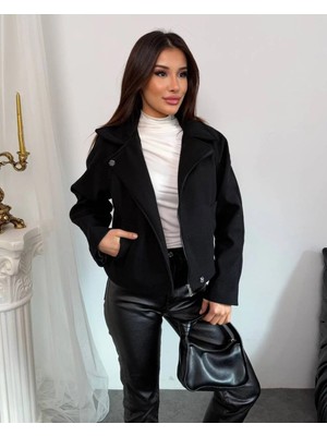 Zf Butik Kadın Oversize Süet Bomber Ceket Kısa Kesim Siyah