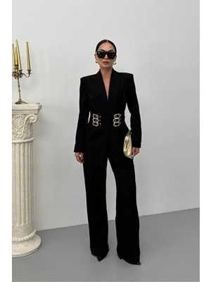 Zf Butik Kadın Blazer Ceket Siyah Kemerli