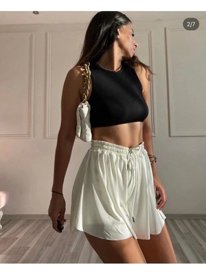 Be Original Kadın Beyaz Bol Kesim Içi Taytlı Spor Şort Etek Beyaz