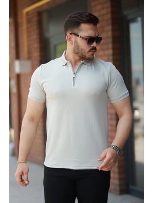 Lune Store Erkek Fermuarlı Yaka Kısa Kollu Tişört