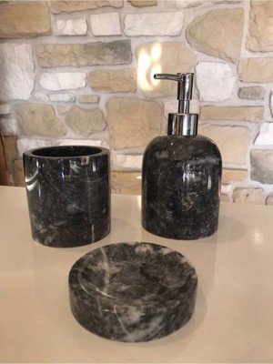 UltraMint Siyah Dalgalı Mermer 3'lü Banyo Seti, Şıklık ve Fonksiyonellik Bir Arada