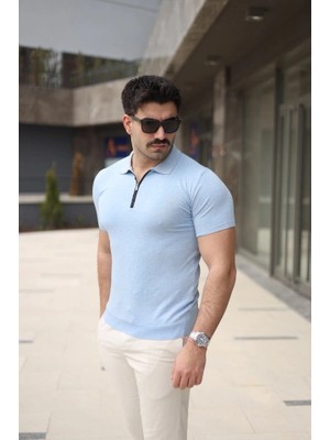Lune Store Erkek Polo Yaka Fermuar Detaylı Tişört