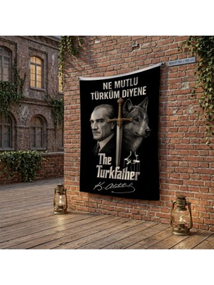 Punto Dizayn Ne Mutlu Türküm Diyene Atatürk Bozkurt Kılıç Poster Bayrak Raşel Kumaş 100X150 cm ATA83