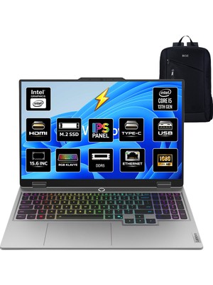 Lenovo Loq Intel Core I5 13450HX 16GB 512 GB SSD RTX5050 W11 Pro 15.6" Fhd 144Hz Taşınabilir Bilgisayar Boz Çanta + Mause + Mause Pad